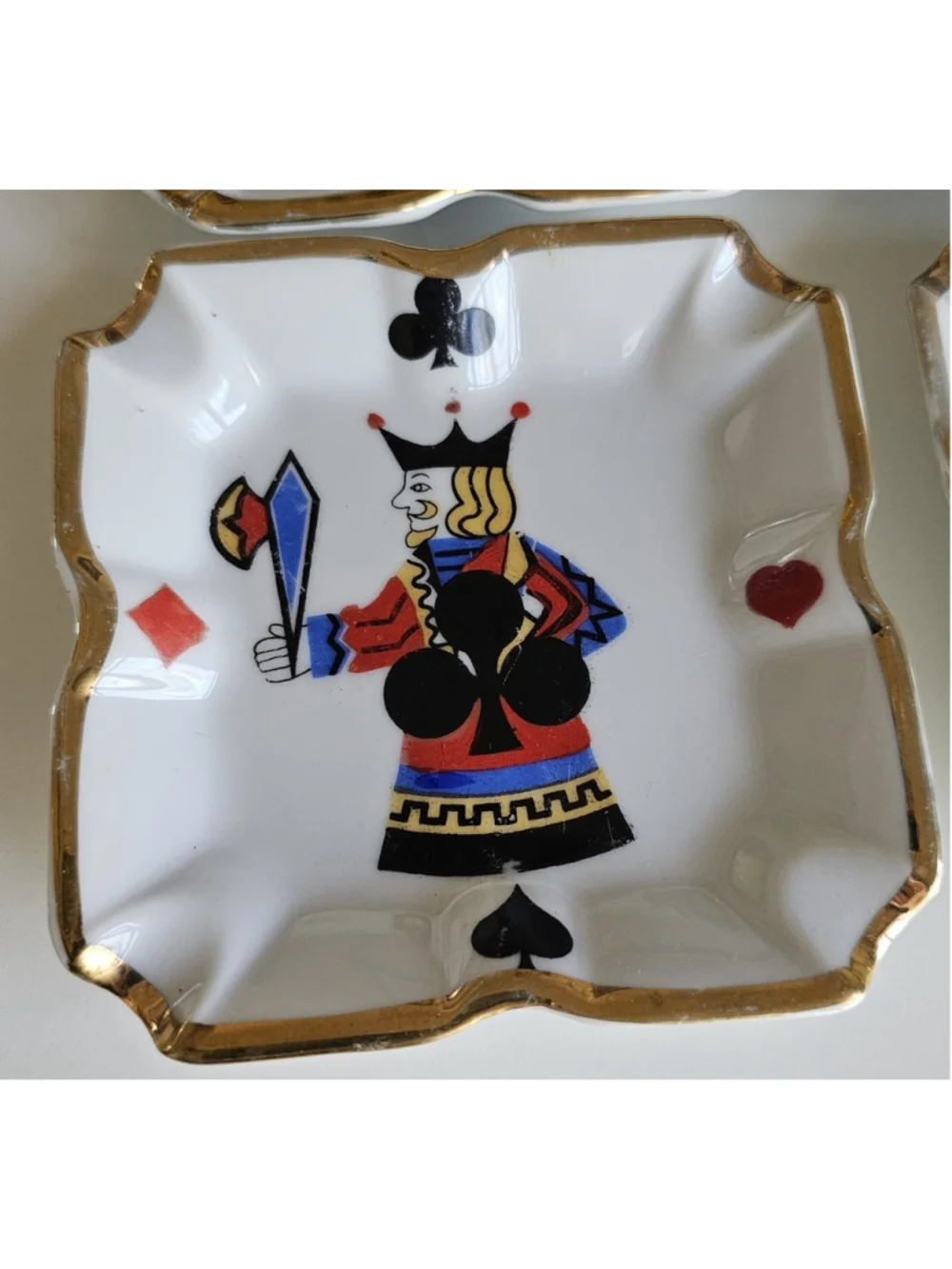 Vintage Mid-Century Playing Card Suit Porcelain Ashtrays – Collectible Set of 4
